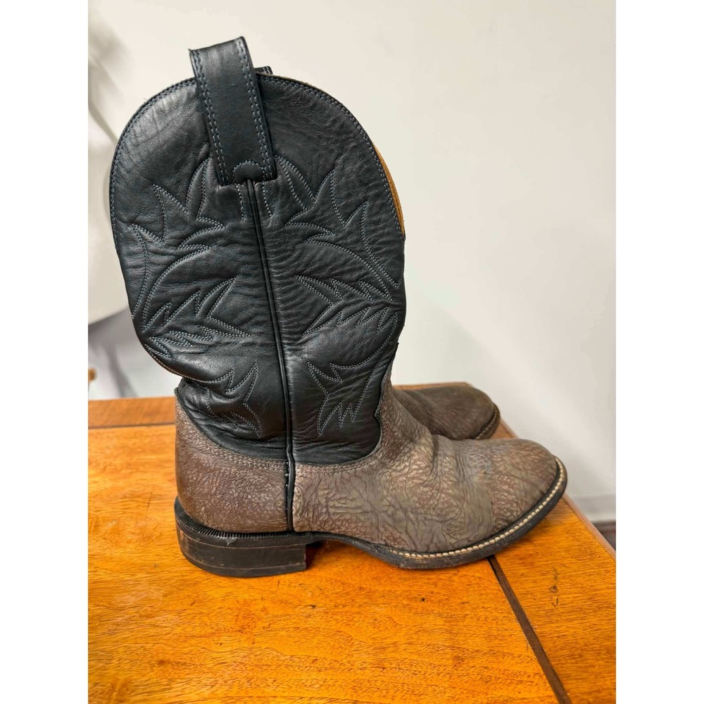 Vtg Alberta Boots Mens 8.5 EE Gray Black Cowboy Boots Western Leather